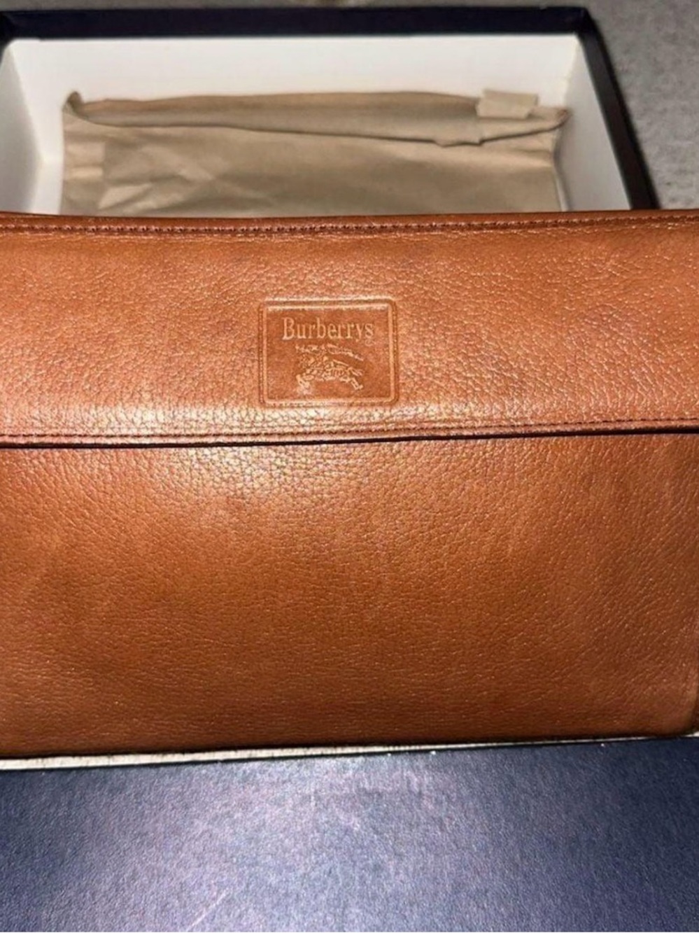 Vintage authentic Burberrys Tan Brown Leather Clutch Wristlet - Picture 1 of 11